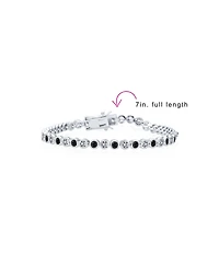 Bling Jewelry Formal Holiday Party 10CT Black White Alternating Cubic Zirconia Bubble Circle Bezel Solitaire Cz Tennis Bracelet Sterling Silver 7 Inch