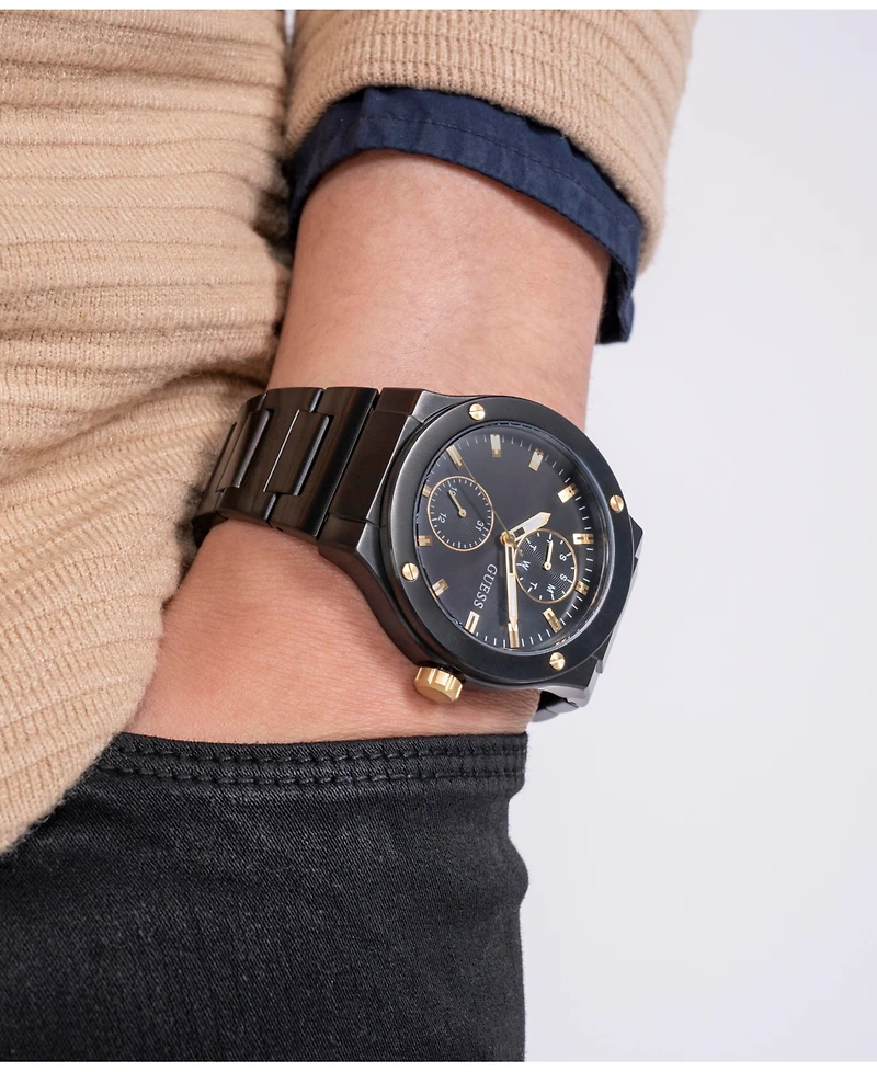 Guess Men's Multi-Function Black Stainless Steel Watch 45mm