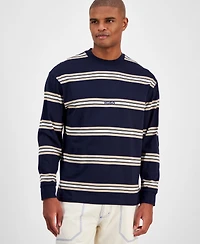 Hugo by Boss Men's Nistriplo Relaxed Fit Striped Long Sleeve Crewneck T-Shirt
