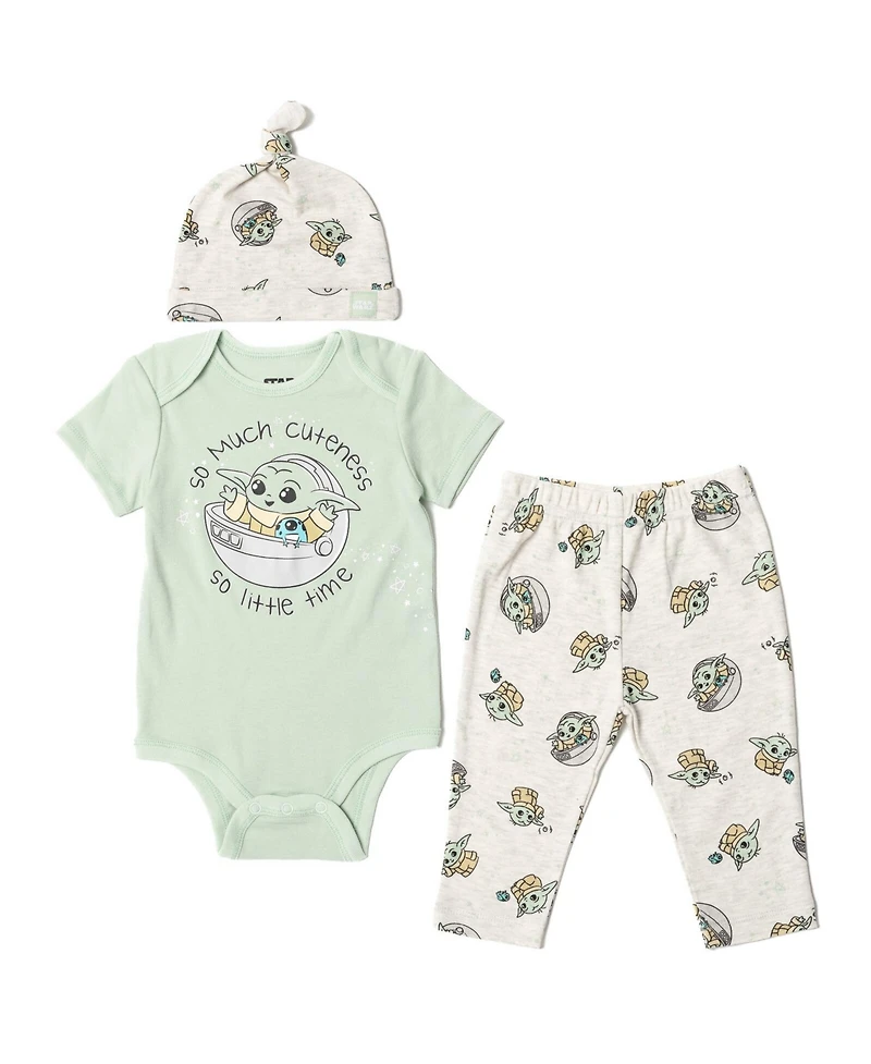 Star Wars Baby Boys The Mandalorian Bodysuit Pants and Hat 3 Piece Outfit Set Newborn to