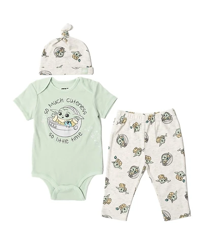 Star Wars Baby Boys The Mandalorian Bodysuit Pants and Hat 3 Piece Outfit Set Newborn to