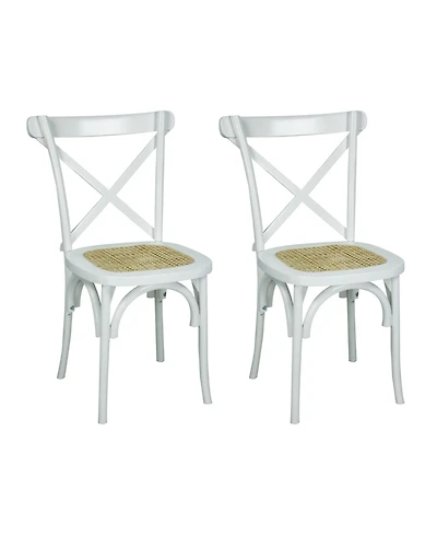 Jonathan Y Cassis Classic Traditional X-Back Wood Rattan Dining Chair, Gray/Natural (Set of 2)