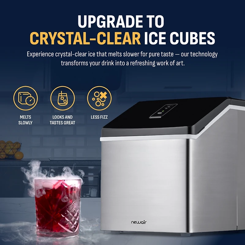 Newari Countertop Clear Ice Maker, 40 lbs. of Ice a Day with Easy to Clean Bpa-Free Parts, Perfect for Cocktails, Scotch, Soda and More