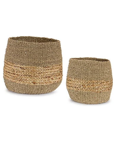 Slickblue Woven Seagrass Basket With Wicker Accent (Set of 2)