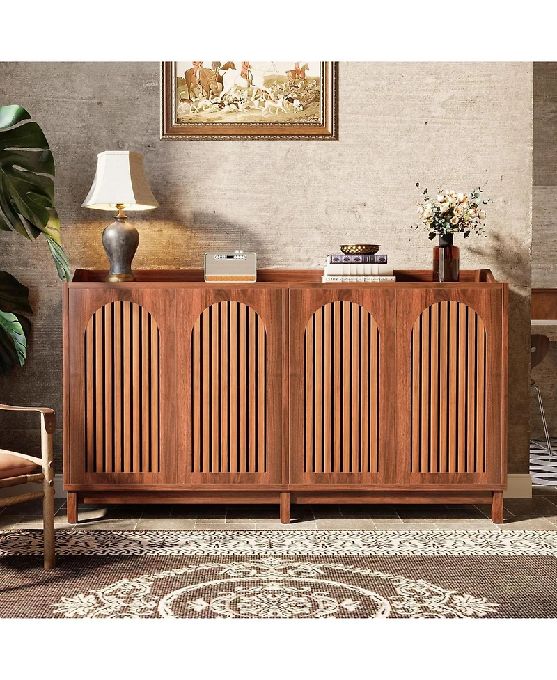 Tribesigns Sideboard Buffet Cabinet, 57" Farmhouse Storage Cabinet with Shutter Doors and Adjustable Shelf, Freestanding Storage Cabinet