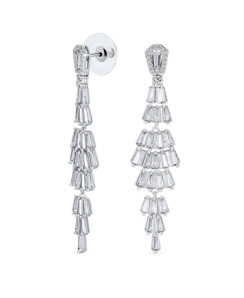 Bling Jewelry Cubic Zirconia Cz Linear Statement Asian Estate Art Deco Style Column Chandelier Earrings For Women Prom