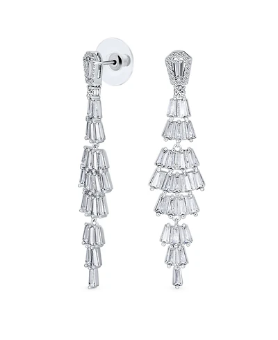 Bling Jewelry Cubic Zirconia Cz Linear Statement Asian Estate Art Deco Style Column Chandelier Earrings For Women Prom