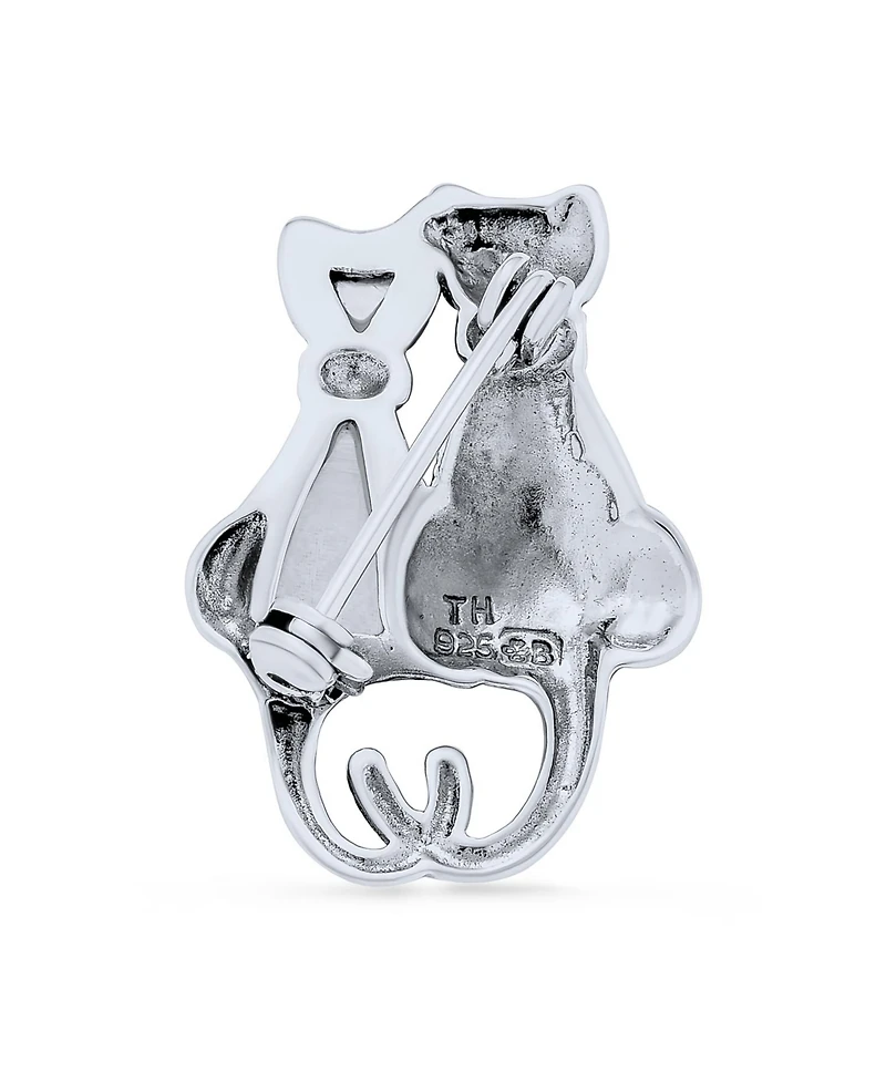 Bling Jewelry Black And White Marcasite Two Cute Sitting Cat Kitten Kitty Brooch Pin For Women .925 Sterling Silver Black Onyx