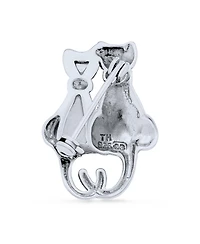 Bling Jewelry Black And White Marcasite Two Cute Sitting Cat Kitten Kitty Brooch Pin For Women .925 Sterling Silver Black Onyx