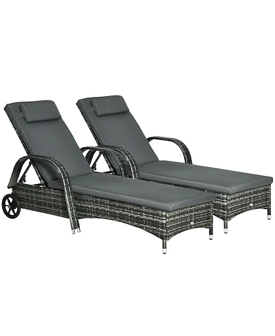 Outdoor Pe Rat Sun Bathing Chair w/ Cushion & Pillow,