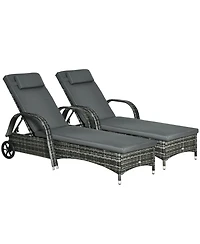 Outdoor Pe Rat Sun Bathing Chair w/ Cushion & Pillow,