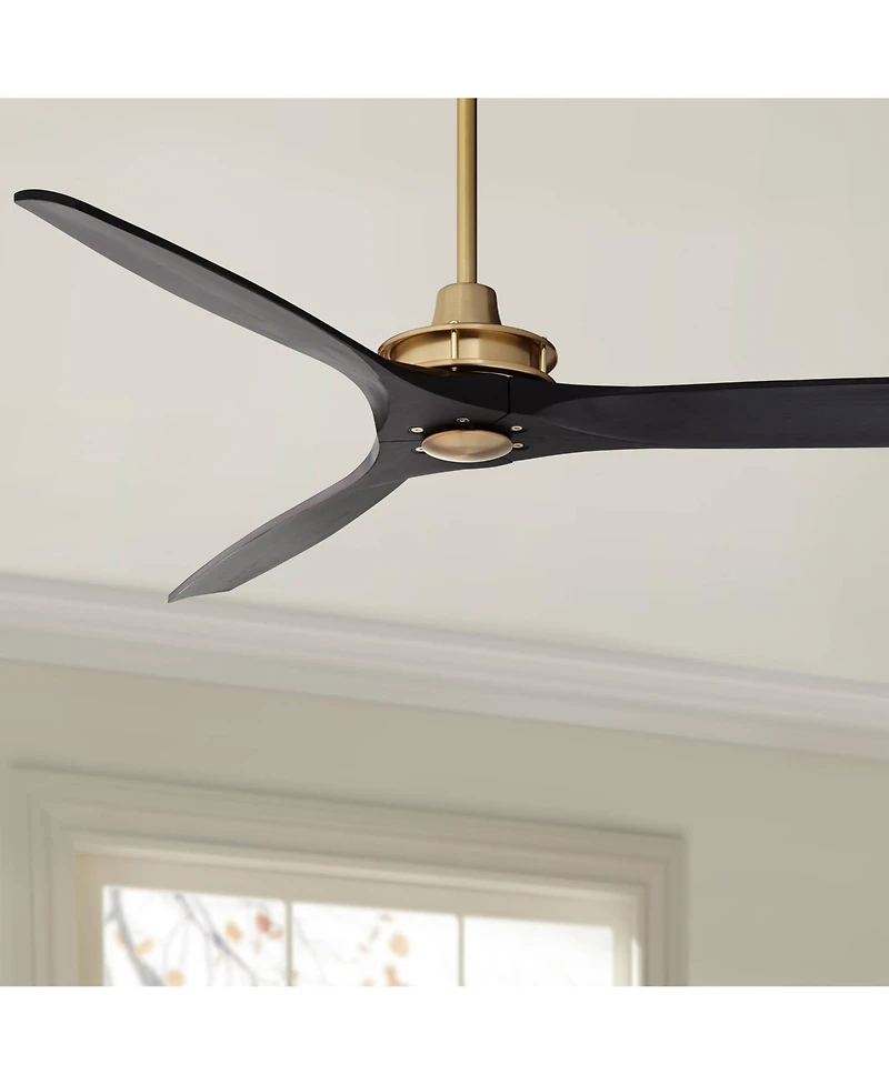 Casa Vieja 52" Windspun Indoor Ceiling Fan 3 Blade Remote Control Soft Brass Finish Motor Matte Black Finish Wood Blades Bedroom