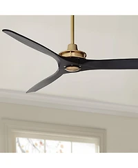 Casa Vieja 52" Windspun Indoor Ceiling Fan 3 Blade Remote Control Soft Brass Finish Motor Matte Black Finish Wood Blades Bedroom