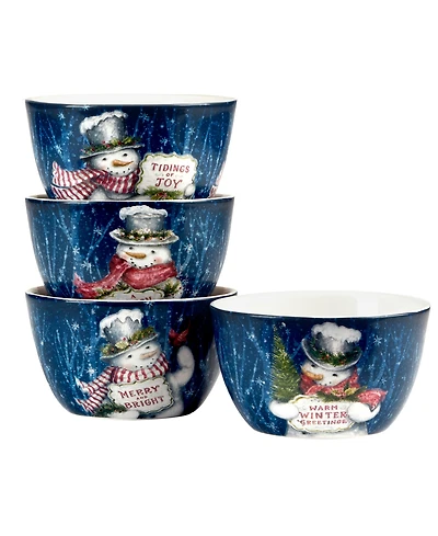 Certified International Snowman Greetings Ice Cream Bowls, Set of 4