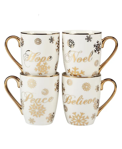 Certified International Christmas Glitter Gold Mugs, Set of 4