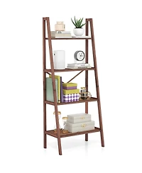 Gymax 4-Tier Bamboo Ladder Bookshelf 58'' Display Shelf Storage Rack Plant Flower Stand