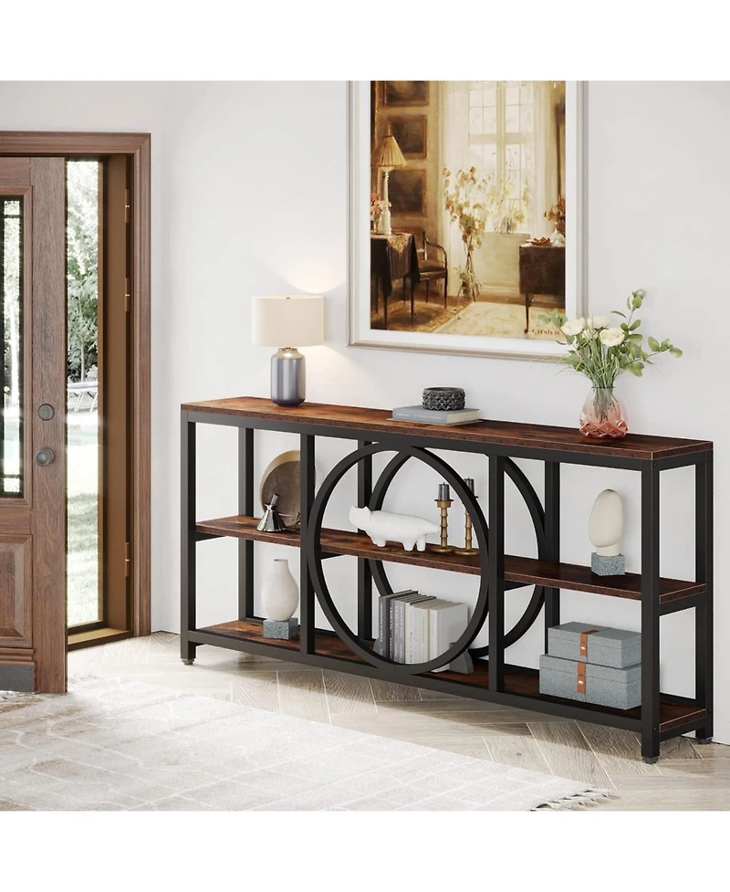 Tribesigns Extra Long Console Table, 70.9 inch Narrow Sofa Tables with 3 Tier Wood Storage Shelves