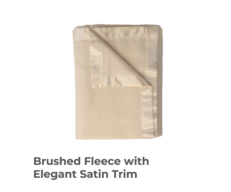 Cariloha Fleece Blanket | Coconut Milk | Queen | Viscose Material | Satin Binding Border | Sized for Top of Bed | Ideal for Year Round Use