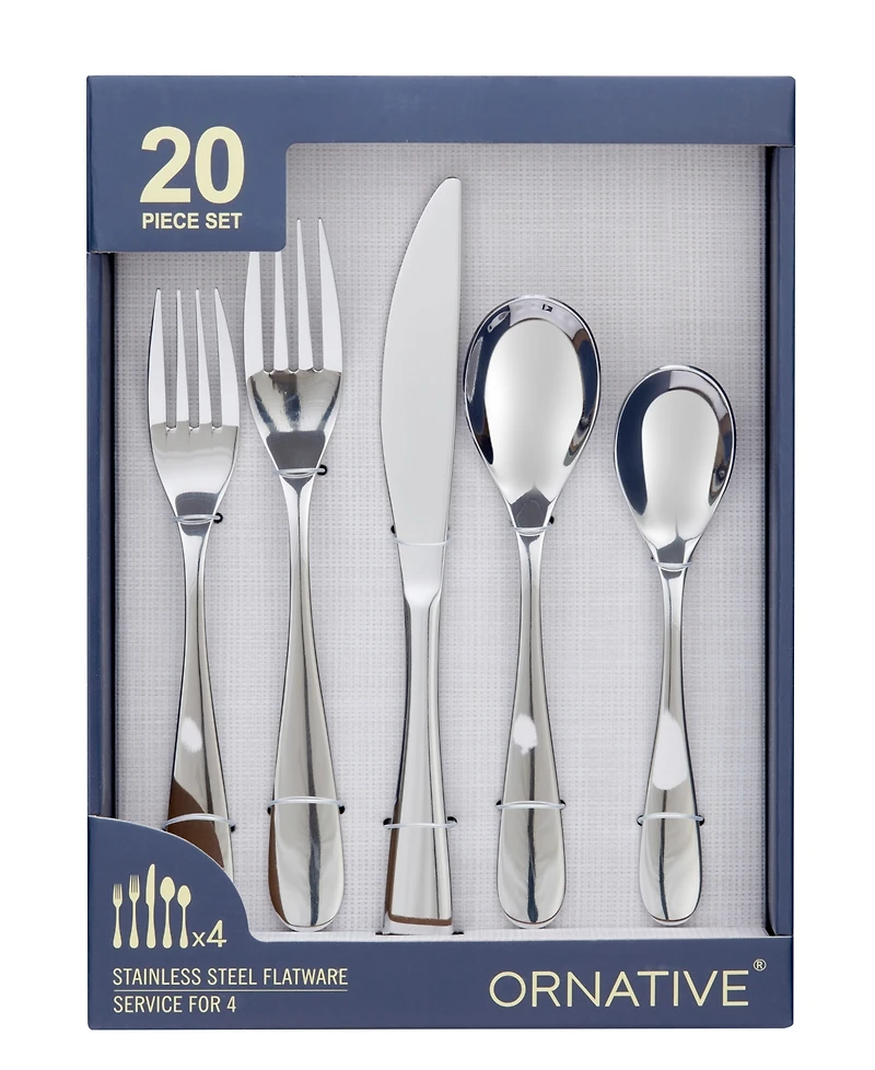 Ornative Percival Mirror 20 Piece Flatware Set, Service for 4