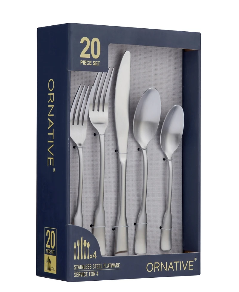 Ornative Yesenia Satin 20 Piece Flatware Set, Service for 4