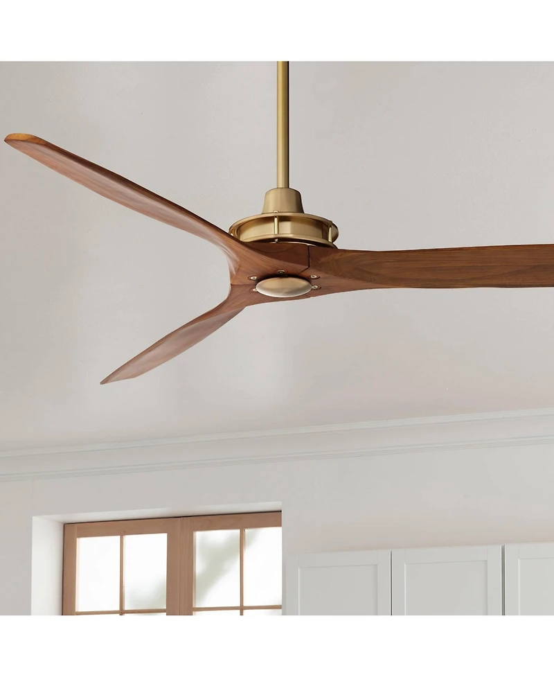 Casa Vieja 52" Windspun Modern Indoor Ceiling Fan 3 Blade Remote Control Brass Finish Motor Walnut Finish Wood Blades Bedroom