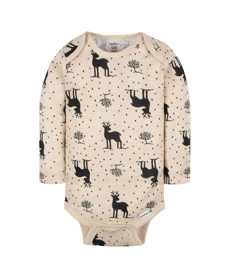 Gerber Baby Girls Deer Long Sleeve Onesies Bodysuits, 6-Pack