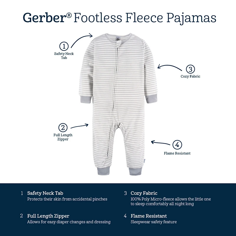 Toddler Boys' Footless Fleece Pajamas, 3-Pack