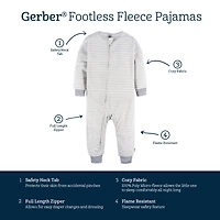 Toddler Boys' Footless Fleece Pajamas, 3-Pack