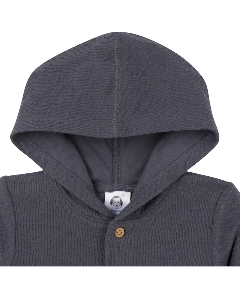 Gerber Baby Boys Hooded Romper, Charcoal