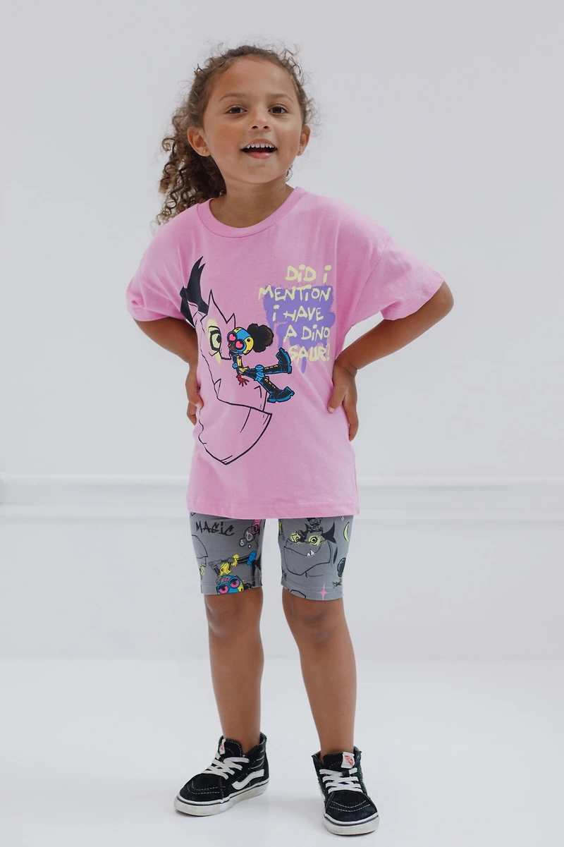 Moon Girl and Devil Dinosaur Little Girls Oversized Drop Shoulder T-Shirt Shorts Outfit Set