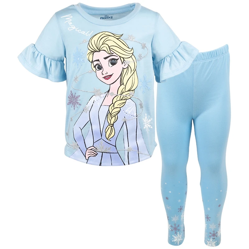 Frozen Girls Princess Moana Mermaid Floral T-Shirt and Leggings Outfit Set to