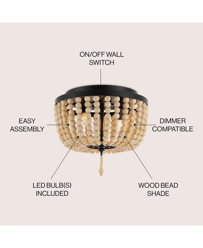 Jonathan Y Allison 10" 2-Light Shabby Chic Farmhouse Wood Beaded/Metal Led Flush Mount, White