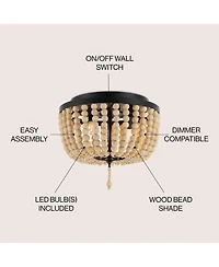 Jonathan Y Allison 10" 2-Light Shabby Chic Farmhouse Wood Beaded/Metal Led Flush Mount, White