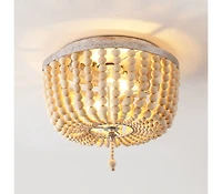 Jonathan Y Allison 10" 2-Light Shabby Chic Farmhouse Wood Beaded/Metal Led Flush Mount, White