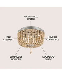 Jonathan Y Allison 10" 2-Light Shabby Chic Farmhouse Wood Beaded/Metal Led Flush Mount, White