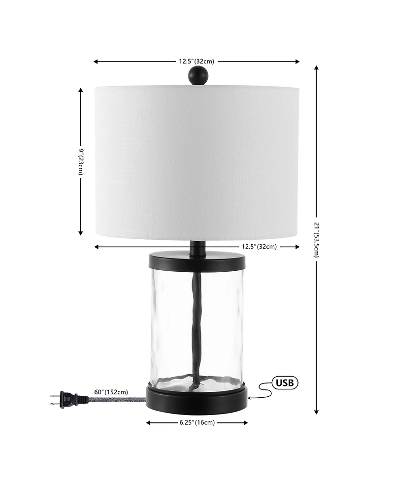 Jonathan Y Alexander 21" Modern Designer Iron/Water Glass Led Table Lamp with Usb Charging Port, Black/Clear (Set of 2)