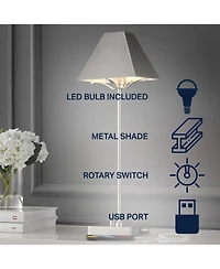 Jonathan Y Ruthen 25" Industrial Style Iron Pyramid Bedside Led Table Lamp with Usb Charging Port, Nickel