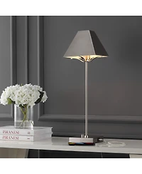 Jonathan Y Ruthen 25" Industrial Style Iron Pyramid Bedside Led Table Lamp with Usb Charging Port, Nickel