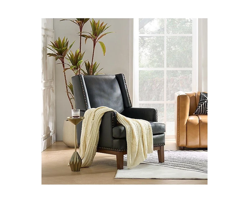 Hulala Home Regina Genuine Leather Arm Chair with Solid Wood Frame