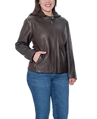 Sebby Collection Plus Size Garment Dyed Faux Leather Zip Front Jacket With Detachable Sweater Knit Hood