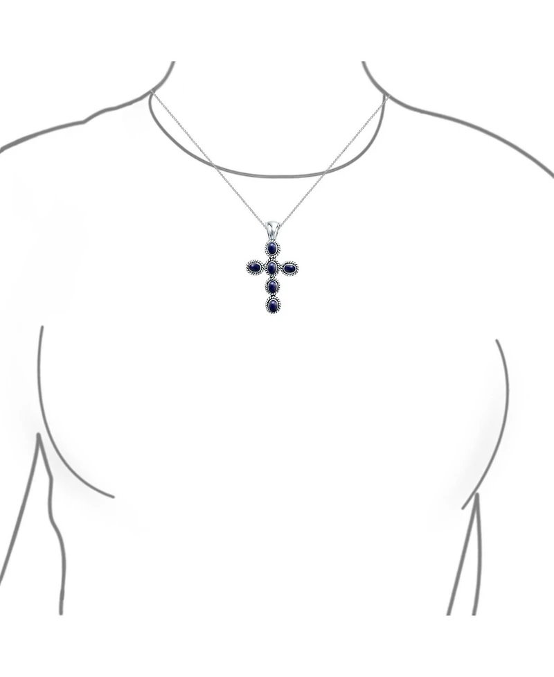 Bling Jewelry South Western Style Blue Natural Lapis Lazuli Rope Bezel Set Cross Pendant Sterling Silver Necklace 18 Chain 1.5