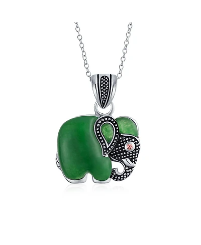 Bling Jewelry Bali Indian Style Tribal Elephant Natural Stone Pendant Oxidized Sterling Silver Necklace With Chain