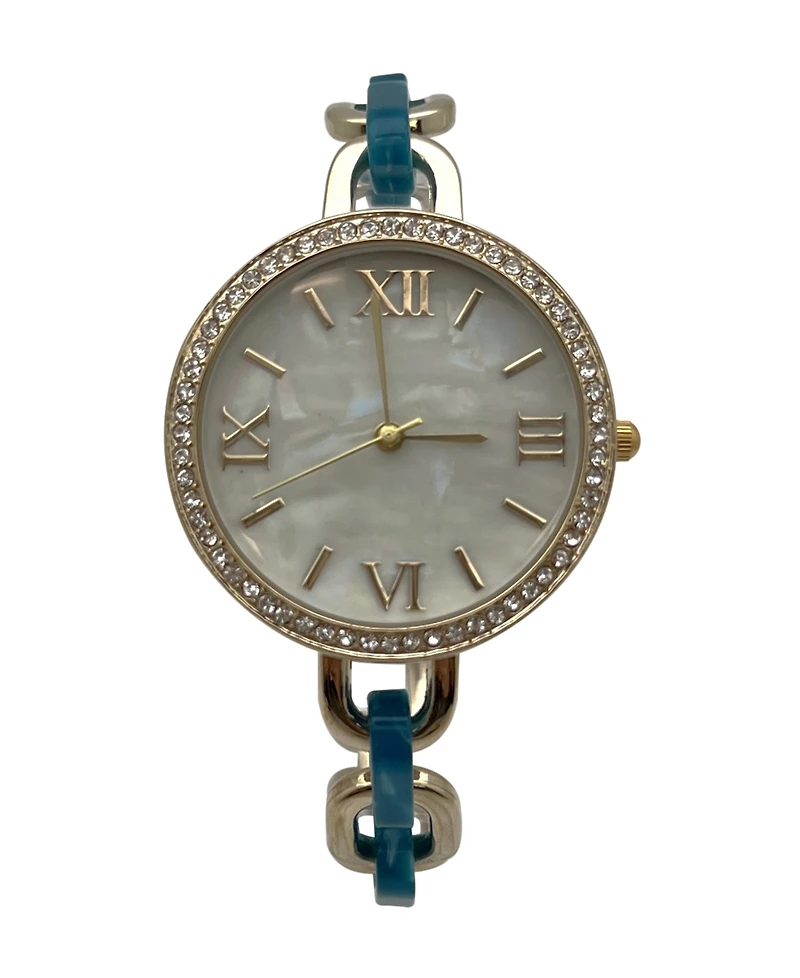 Olivia Pratt Turquoise Bracelet Style Metal and Tortoise Women Watch