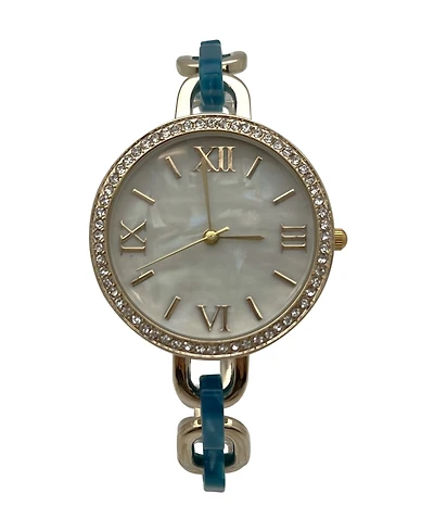 Olivia Pratt Turquoise Bracelet Style Metal and Tortoise Women Watch