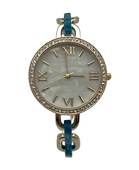 Olivia Pratt Turquoise Bracelet Style Metal and Tortoise Women Watch