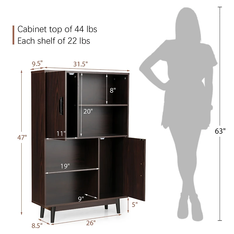 Gymax Sideboard Storage Cabinet Bookshelf Cupboard w/Door Shelf Espresso