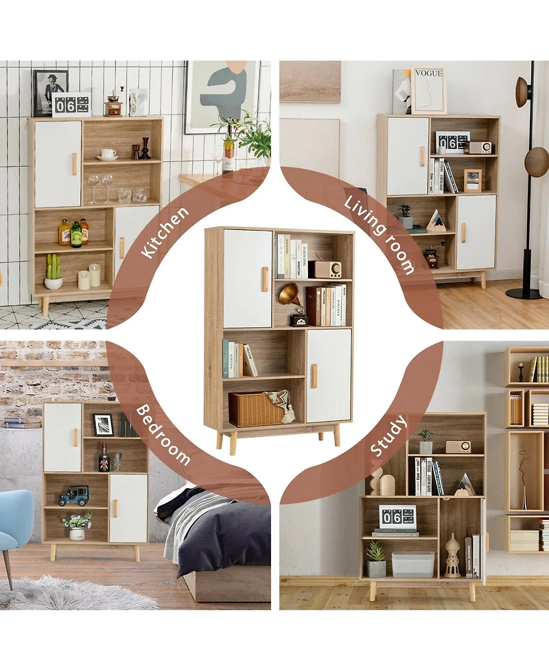 Gymax Sideboard Storage Cabinet Bookshelf Cupboard w/Door Shelf Espresso