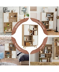 Gymax Sideboard Storage Cabinet Bookshelf Cupboard w/Door Shelf Espresso