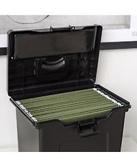 Iris Portable Letter Size File Box with Built-In Organizer Lid and Handle for Hanging Folders, Large, Black