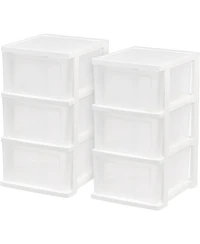 Iris Usa 3-Drawer Plastic Storage Dresser, 2-Pack, Standing Organizer Storage Container Bin with Drawers for Clothes Crafts Classroom, White/Clear